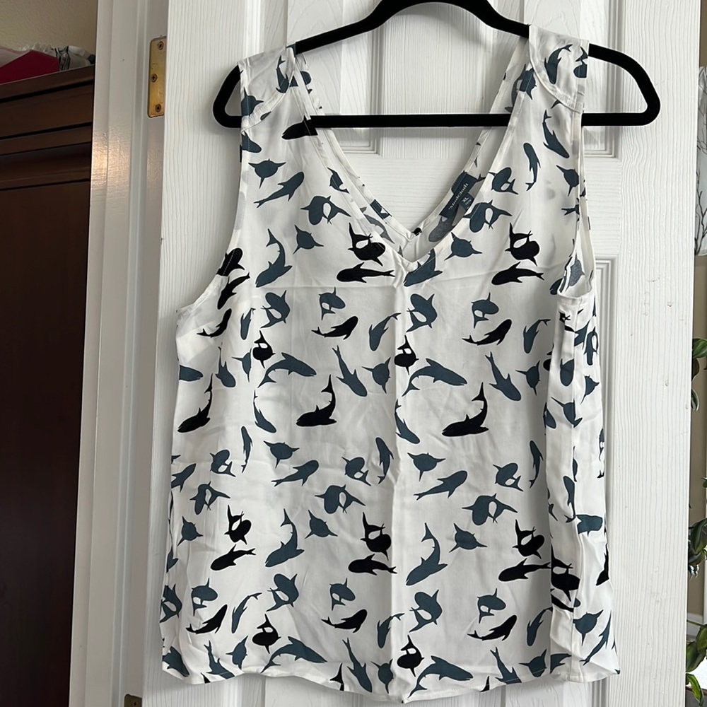 ModCloth Double Vneck blouse Sharks! Cute sleeveless tank